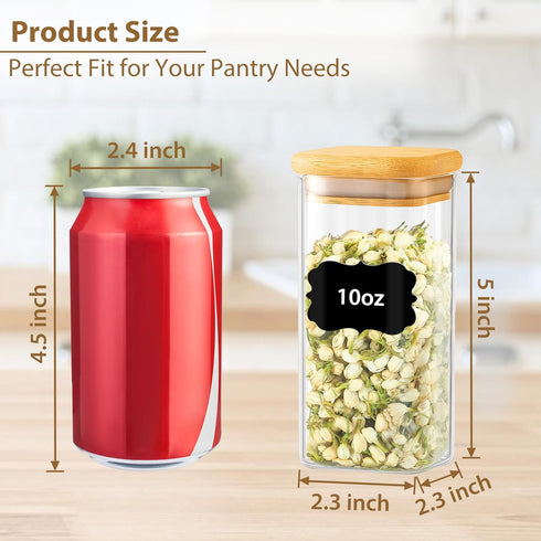 20 Pack 10 oz Set, TBWIND Square Glass Spice Jars with Lids and Labels Airtight Small Spice Containers Clear Glass