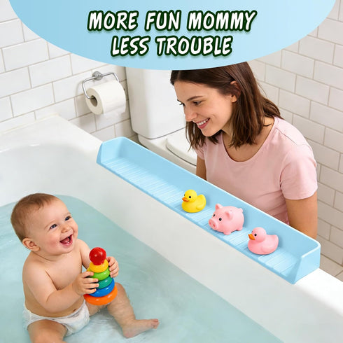 TYASDBA Accessories(2.6FT, Bathtub Splash Guard for tub Kids& Bath Shelf for Kids Toddler Bath Tray, Bath Toys Storage