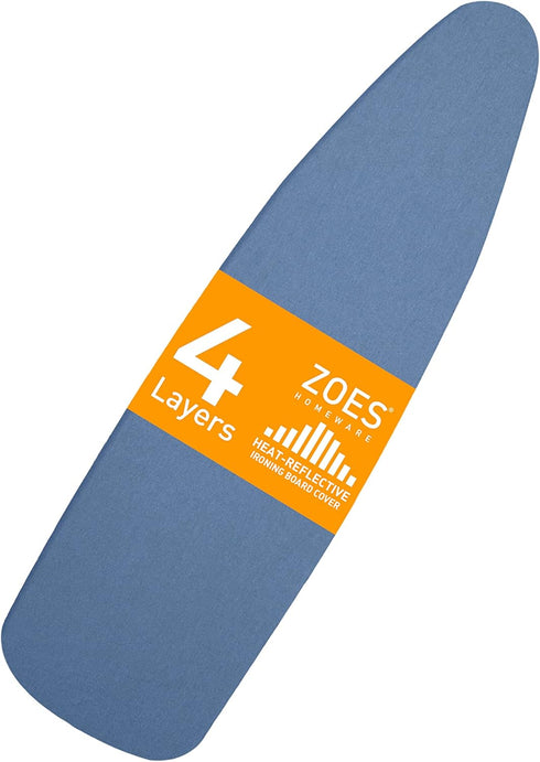 Ironing Board Cover and Pad - 100% Cotton Cover with Padding, Standard Size with Aluminum Coating, 54"x15" Blue