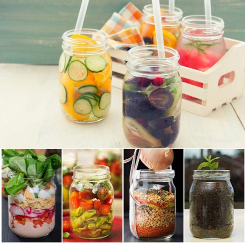 Encheng 12 oz Glass Jars with Lids and Bands, Clear Regular Mouth Mason Jars for Storage, Set of 20