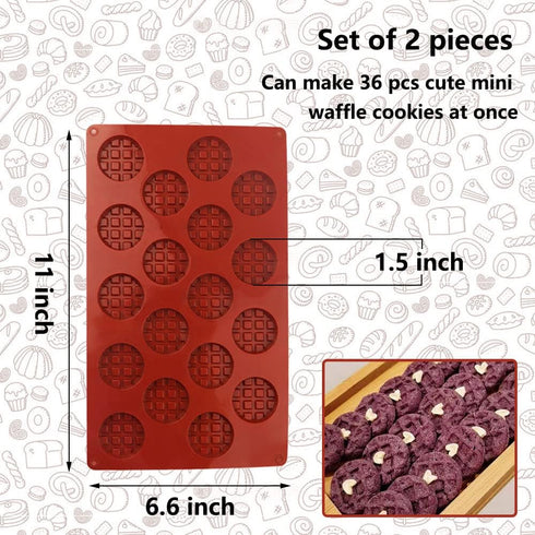 Silicone Waffle Mold Set, Round Waffle Mould DIY Round Biscuit Chocolate Mold Non-stick Waffle Baking Mold(2PCS 18-Cavity)