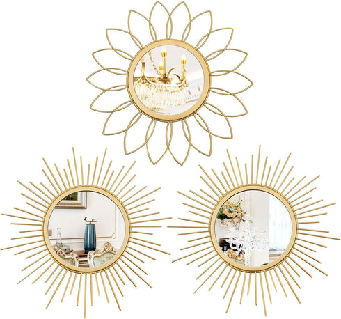 3 Pack Metal Mirrors for Wall Sunburst Wall Mirrors Home Dcor Decorative