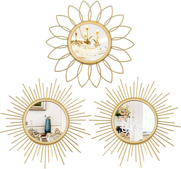 3 Pack Metal Mirrors for Wall Sunburst Wall Mirrors Home Dcor Decorative