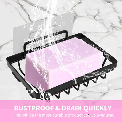 Soap Dish Holder, No Drilling, 304 Rustproof Stainless Steel Wall Mounted Tray for Bathroom & Kitchen