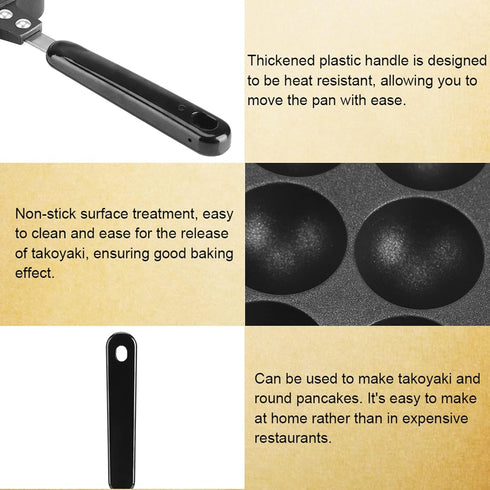 Home 12 Cavity Octopus Grilling Pan, Non Stick Pancake Maker for Takoyaki and Dessert Cakes