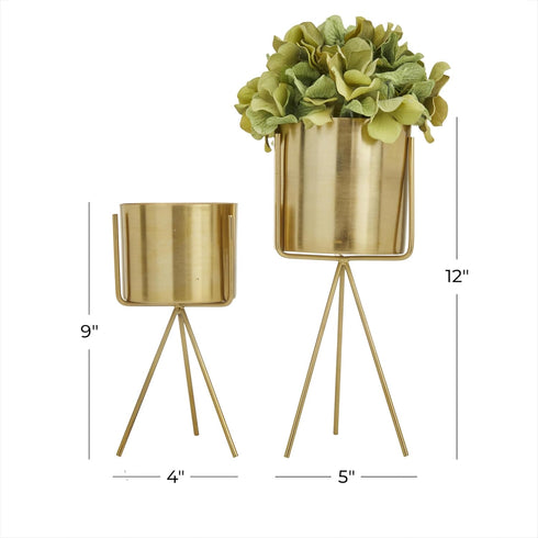 Set 2 12", 9"H, CosmoLiving by Cosmopolitan Metal Indoor Outdoor Planter Small Small Planter Pot with Removable Stand