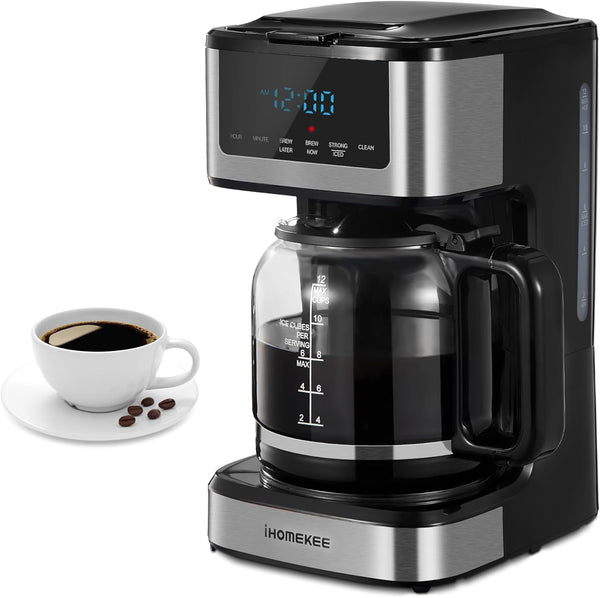 Ihomekee Coffee Maker, Programmable Drip Coffee Maker 12 Cup, Regular & Strong Brew