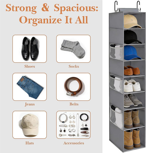 Closet,8-Shelf (9" 11.8" 54" VERONLY Hanging Shoe Organizer for Hanging Storage with Side Mesh Pockets,Wider Shelves