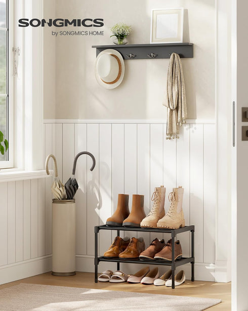 2-Tier Closet, 11.8 17.7 12.2 Inches, ULSA112BH01 SONGMICS Shoe Rack for Compact Metal Shoe Organizer Shelf
