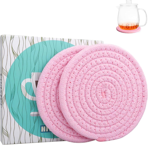 4.8" Sakura Pink Cotton Coasters for Drinks Set of 2 Soft Absorbent