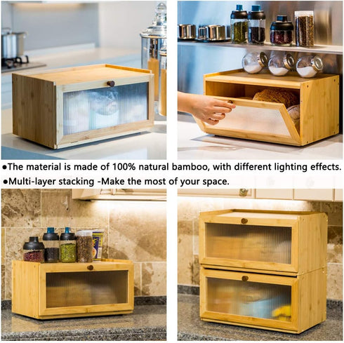 Counter-Large ETMI Bamboo Bread Box for Kitchen Capacity Bread Storage Container Farmhouse Bread Box with Window Bread