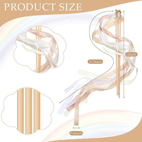60 Pieces Mix Color Ribbon Sticks Fairy Wands with Bells and Smooth Wooden Sticks for Wedding, Birthday Party Baby