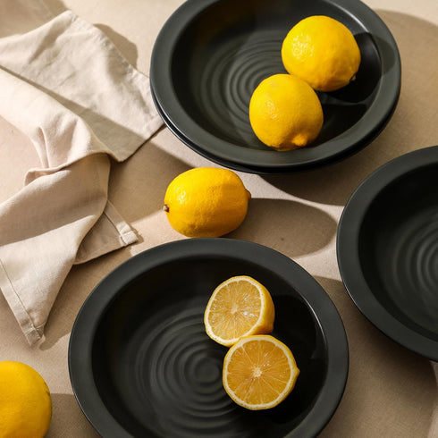 4-Piece Set Stone Lain Orbit Pasta Bowl Stoneware, Charcoal