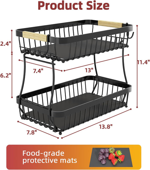 2 Counter 2 2026 Sevenblue Tier Large Fruit Basket for Kitchen with Mobile Banana Hangers, Pro Detachable Metal Fruit