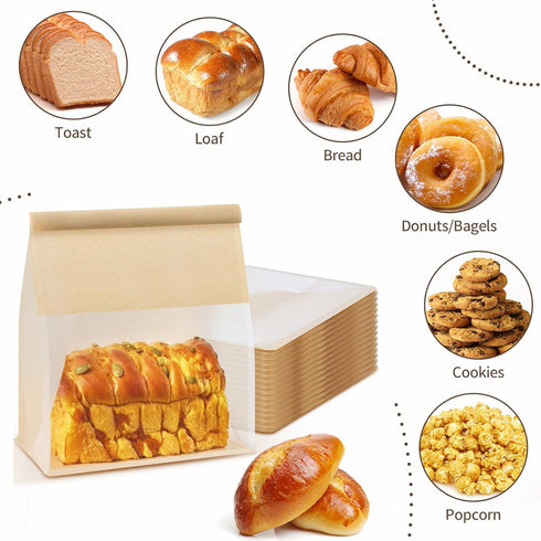 Ocmoiy 50Pcs Large Bread Bags, Resealable Sourdough Bread Bags with Window Paper Treat Bags