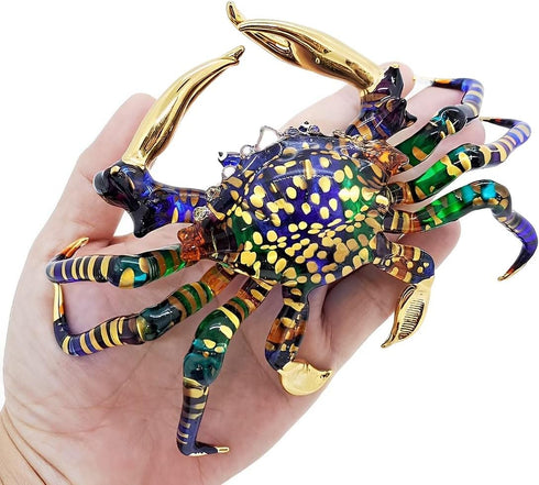 6" WitnyStore Blue Rainbow Crab Artistic Blown Glass Figurine Premium Hand-Blown Statue Tabletop Decoration Unique
