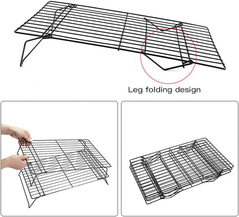 Cooling Rack - 3-Tier Stainless Steel Stackable Baking Racks for Roasting, Grilling, Collapsible & Heavy Duty