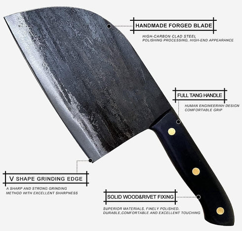 Freelander Heavy Duty Serbian Chef Knife, Hand-Forged Meat Cleaver, Full Tang High-Carbon Steel Butcher Knife with