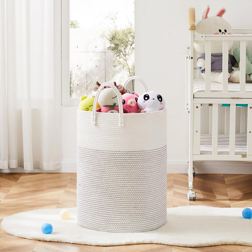 Laundry Basket, Woven Cotton Rope Hamper, 60L Versatile Storage for Dirty Clothes, Baby Toys, Blankets in Living Room