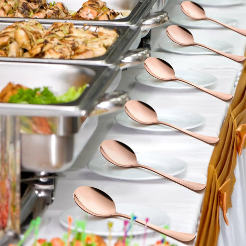 LIANYU Copper Serving Spoons Set of 6, 9.8 Inch Stainless Steel Large Dinner Buffet Spoons, Dishwasher Safe