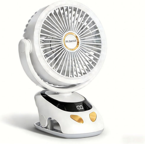 PILSAMAS Clip on Fan Rechargeable with LED Light, 10000mAh Battery & Digital Display,