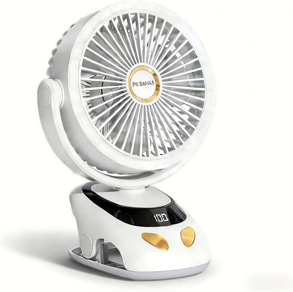 PILSAMAS Clip on Fan Rechargeable with LED Light, 10000mAh Battery & Digital Display,