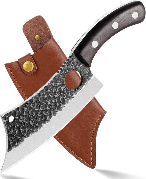Upgraded Huusk Kitchen Chef Knife Viking Knife with Sheath, Japanese Forged Multipurpose Meat Knives with Gift Box
