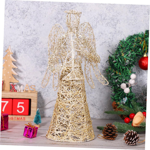 ABOOFAN Gold Glitter Christmas Tree Topper - Coated Metal Angel Xmas Treetop Decoration for Holiday Decor