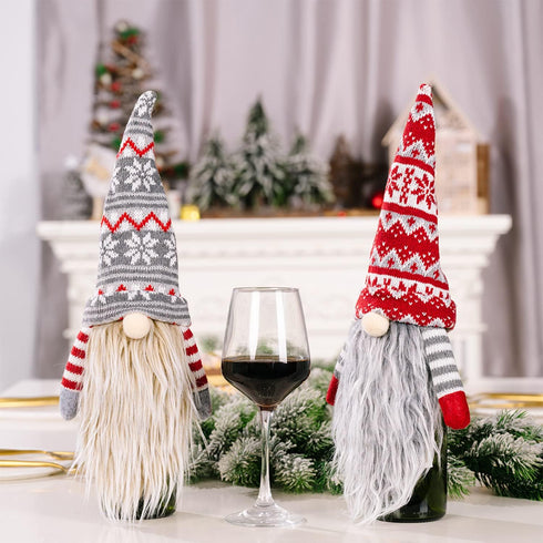 Adurself 4 Pack Christmas Gnome Wine Bottle Covers, Tomte Swedish Gnomes Wine Bottle Toppers Santa Scandinavian Plush