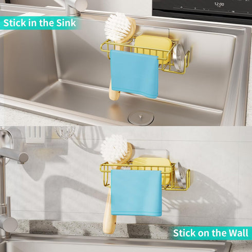 Gold(8.73 3.54 2.36in) HapiRm Sponge Holder for Kitchen Sink, No Drill Kitchen Sink Caddy Organizer, Rustproof Dish