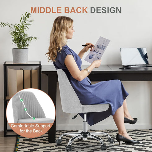 Armless DUMOS Office Chair, Comfy Desk Chair Rolling Vanity Swivel Task Chairs with Wheels, Wide Seating Height
