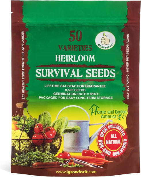 Grow For It Heirloom Vegetable Seeds Non GMO Survival Seed Kit - Part of Our