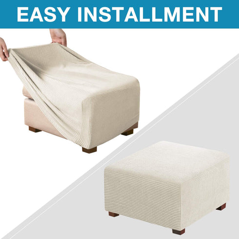 Flamingo P Stretch Ottoman Cover - Square Ottoman Slipcover Furniture Protector - Biscotti Beige