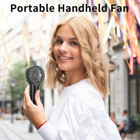 Mini Personal Fan Handheld, Small Portable Handheld Fan, Battery Operated, USB Rechargeable Face Makeup Lashes Desk Fan with Base, for Kids, Girls, Women, Men, Indoor, Outdoor Travelling, Black by BDXXJ