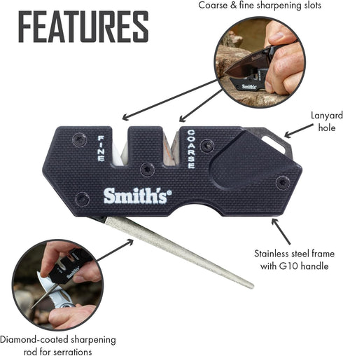 Smith’s Pocket Pal Tactical Knife Sharpener, 2 Stage Sharpener & Diamond Rod, Compact & Lightweight for Outdoor