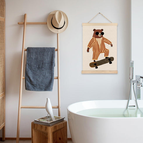 LZYRF 12x16 Inch Sunglasses Bear Wall Decor, Woodland Animal Nursery Decor, Funky Skateboard Bear Animal Canvas Prints