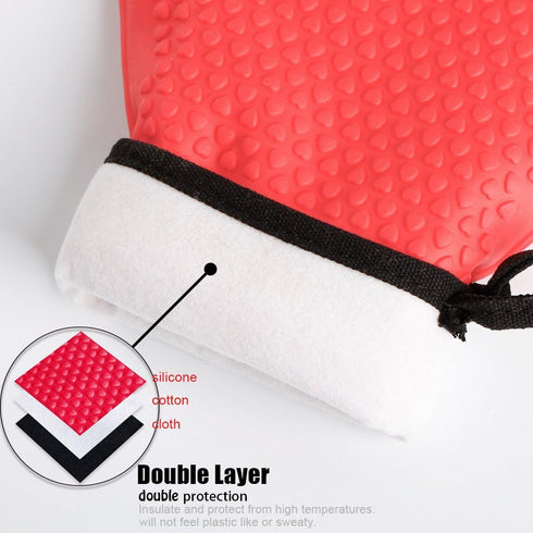 Kitchen Oven Gloves - Silicone and Cotton Double-Layer Heat Resistant Mitts for Baking and Grilling - 1 Pair, Red