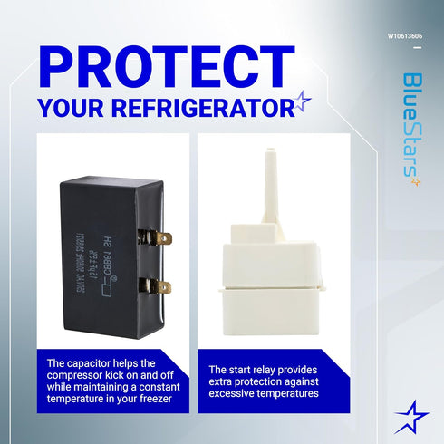 BlueStars New Upgraded W10613606 Refrigerator Compressor Start Relay and Capacitor - Compatible with Whirlpool &