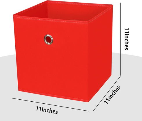 Foldable Storage Cubes Bins ,11 Inch Cloth Storage Cube Fabric Storage Box Cubes Organizer Baskets with Dual Handles for Home Organizer Set of 3 (Red)