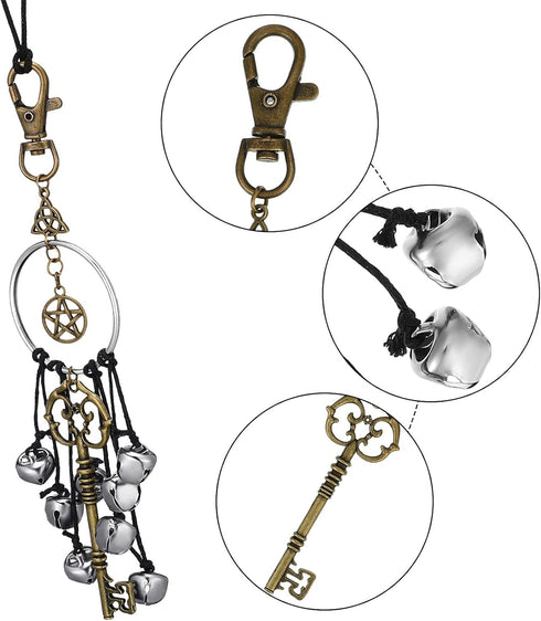 Witch Bells for Door, Wiccan Decor Altar Bell, Antique Magic Keys, Witchy Wicca Home Protection Decor (2 Pieces)