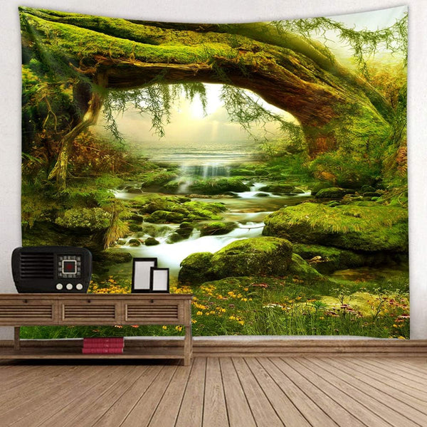 Llamazing Forest Landscape Magic Tapestry for Living Room & Bedroom (Sunlight & Creek, 60''L x 51''W)