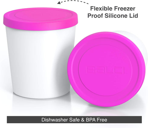 BALCI Premium Ice Cream Containers, 2 Pack - 1 Quart Each, Perfect Freezer Storage Tubs with Lids for Ice Cream