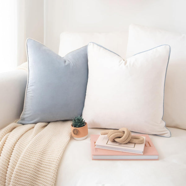 MONDAY MOOSE Decorative Throw Pillow Covers, Set of 2 Soft Velvet Modern Designs, 18x18 inch Beige/Light Blue