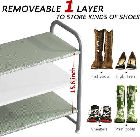 3 Closet INGIORDAR Shoe Rack Tier Long Storage Organizer Wide Metal Shoe Shelf for Entryway Grey