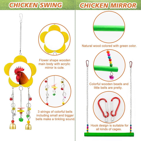 9 Pack 2 1 1 1 2 2 Chicken Toys for Coop Accessories, Chicken Enrichment Toys with Swing, Wood Stand, Xylophone