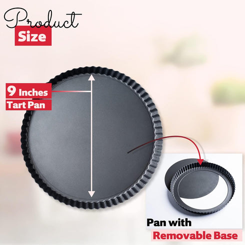 Tart Pan 9 Inch Removable Bottom, Carbon Steel Quiche Pan, Non-Stick, Dishwasher Safe for Baking Tarts