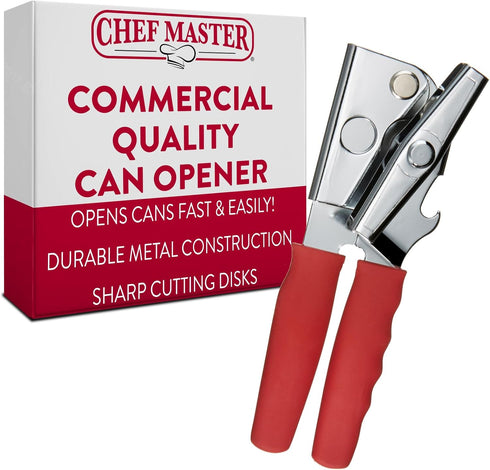 Chef-Master Commercial Can Opener, Multi-Purpose Manual with Anti-slip Grip Knobs, Easy Turn Knob, #90226