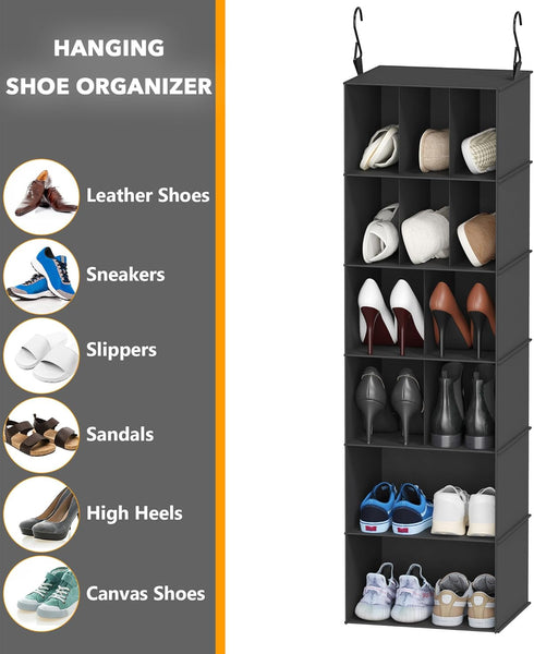 SpaceAid 2 Pack Hanging Closet Organizer with Dividers, 24 Compartments Hanging Shoe Shelves for Closet