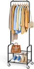 AOODA Small Clothes Rack with Shelves, Metal Sturdy Rolling Clothing Racks for