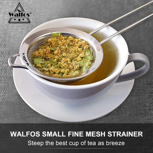 Walfos Fine Mesh Strainers Set, Premium Stainless Steel Colanders and Sifters with Reinforced Frame, Perfect for